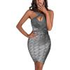 meilun Womens Hollow Out Sexy Sleeveless Wedding Guest Dresses Bodycon Bandage Dress Party Dresses(Grey)