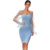meilun Women’s Long Mesh Sleeve Bodycon Bandage Corset Wedding Party Formal Pencil Dress(S, Blue)