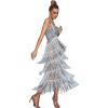 meilun Women’s Strapless V Neck Sequin Midi Dress Tassel Fringe Prom Evening Party Dress(As Shown)