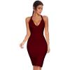 meilun Women’s V Neck Strap Midi Length Bodycon Bandage Party Dress (L, Wine1)