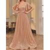 meilun Cap Sleeve Double V-Neck Sequin Maxi Dress Formal Dress Prom Evening Gowns(A-champagne)