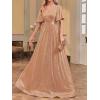 meilun Cap Sleeve Double V-Neck Sequin Maxi Dress Formal Dress Prom Evening Gowns(A-champagne)