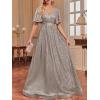 meilun Cap Sleeve Double V-Neck Sequin Maxi Dress Formal Dress Prom Evening Gowns(A-grey)
