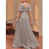 meilun Cap Sleeve Double V-Neck Sequin Maxi Dress Formal Dress Prom Evening Gowns(A-grey)