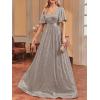 meilun Cap Sleeve Double V-Neck Sequin Maxi Dress Formal Dress Prom Evening Gowns(A-grey)