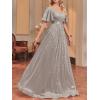 meilun Cap Sleeve Double V-Neck Sequin Maxi Dress Formal Dress Prom Evening Gowns(A-grey)