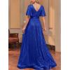 meilun Cap Sleeve Double V-Neck Sequin Maxi Dress Formal Dress Prom Evening Gowns(A-royal)