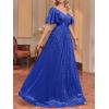 meilun Cap Sleeve Double V-Neck Sequin Maxi Dress Formal Dress Prom Evening Gowns(A-royal)