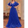 meilun Cap Sleeve Double V-Neck Sequin Maxi Dress Formal Dress Prom Evening Gowns(A-royal)