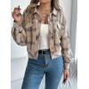 meilun Checkered Faux- Pocket Long-Sleeve Wool Blend Jacket Short Coat for Fall/Winter(Beige)