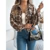 meilun Checkered Faux- Pocket Long-Sleeve Wool Blend Jacket Short Coat for Fall/Winter(Coffee)