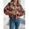 meilun Checkered Faux- Pocket Long-Sleeve Wool Blend Jacket Short Coat for Fall/Winter(Orange)