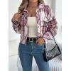 meilun Checkered Faux- Pocket Long-Sleeve Wool Blend Jacket Short Coat for Fall/Winter(Pink)