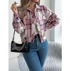 meilun Checkered Faux- Pocket Long-Sleeve Wool Blend Jacket Short Coat for Fall/Winter(Pink)