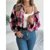 meilun Checkered Faux- Pocket Long-Sleeve Wool Blend Jacket Short Coat for Fall/Winter(Rose)