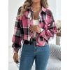 meilun Checkered Faux- Pocket Long-Sleeve Wool Blend Jacket Short Coat for Fall/Winter(Rose)