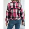 meilun Checkered Faux- Pocket Long-Sleeve Wool Blend Jacket Short Coat for Fall/Winter(Rose)