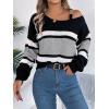 meilun Contrast-Striped Sweater with Bell Sleeves, Metal Buttons, and Off-Shoulder Design(Grey)