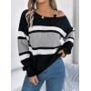meilun Contrast-Striped Sweater with Bell Sleeves, Metal Buttons, and Off-Shoulder Design(Grey)