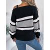 meilun Contrast-Striped Sweater with Bell Sleeves, Metal Buttons, and Off-Shoulder Design(Grey)