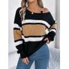 meilun Contrast-Striped Sweater with Bell Sleeves, Metal Buttons, and Off-Shoulder Design(Khaki)