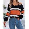 meilun Contrast-Striped Sweater with Bell Sleeves, Metal Buttons, and Off-Shoulder Design(Orange)