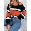 meilun Contrast-Striped Sweater with Bell Sleeves, Metal Buttons, and Off-Shoulder Design(Orange)