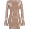 meilun Deep V Dress Sequin Dresses with Drawstring Long Sleeve Evening Dress for Women Short Gown(A-asshown)