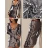 meilun Deep V Dress Sequin Dresses with Drawstring Long Sleeve Evening Dress for Women Short Gown(A-silver)