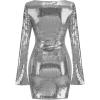 meilun Deep V Dress Sequin Dresses with Drawstring Long Sleeve Evening Dress for Women Short Gown(A-silver)