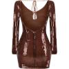 meilun Deep V Dress Sequin Dresses with Drawstring Long Sleeve Evening Dress for Women Short Gown(B-brown)