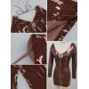 meilun Deep V Dress Sequin Dresses with Drawstring Long Sleeve Evening Dress for Women Short Gown(B-brown)