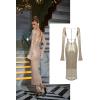 meilun Deep V Dress with Drawstring Long Sleeve Sequin Dress for Women Long Gown(As Shown)