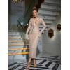 meilun Deep V Dress with Drawstring Long Sleeve Sequin Dress for Women Long Gown(As Shown)