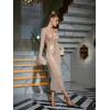 meilun Deep V Dress with Drawstring Long Sleeve Sequin Dress for Women Long Gown(As Shown)