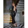 meilun Deep V Dress with Drawstring Long Sleeve Sequin Dress for Women Long Gown(Black)