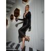 meilun Deep V Dress with Drawstring Long Sleeve Sequin Dress for Women Long Gown(Black)