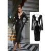 meilun Deep V Dress with Drawstring Long Sleeve Sequin Dress for Women Long Gown(Black)