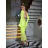 meilun Deep V Dress with Drawstring Long Sleeve Sequin Dress for Women Long Gown(Flugreen)