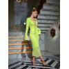 meilun Deep V Dress with Drawstring Long Sleeve Sequin Dress for Women Long Gown(Flugreen)