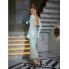meilun Deep V Dress with Drawstring Long Sleeve Sequin Dress for Women Long Gown(Green)