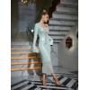 meilun Deep V Dress with Drawstring Long Sleeve Sequin Dress for Women Long Gown(Green)