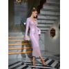 meilun Deep V Dress with Drawstring Long Sleeve Sequin Dress for Women Long Gown(Purple)