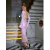 meilun Deep V Dress with Drawstring Long Sleeve Sequin Dress for Women Long Gown(Purple)