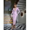 meilun Deep V Dress with Drawstring Long Sleeve Sequin Dress for Women Long Gown(Purple)