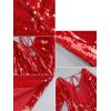 meilun Deep V Dress with Drawstring Long Sleeve Sequin Dress for Women Long Gown(Red)