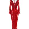 meilun Deep V Dress with Drawstring Long Sleeve Sequin Dress for Women Long Gown(Red)