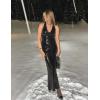 meilun Deep V Formal Dress with Flower Sleeveless Sequin Dress for Women Long Evening Gown(A-black)