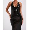 meilun Deep V Formal Dress with Flower Sleeveless Sequin Dress for Women Long Evening Gown(A-black)