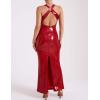 meilun Deep V Formal Dress with Flower Sleeveless Sequin Dress for Women Long Evening Gown(A-red)